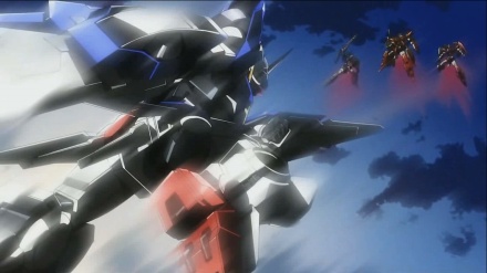 Gundam Exia attacking the Throne Gundams