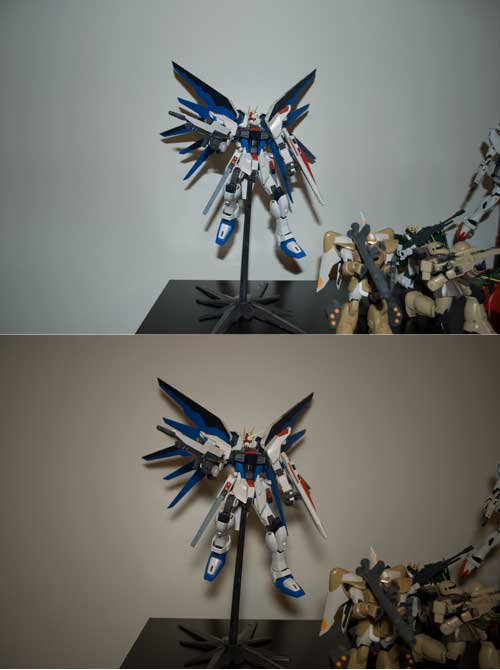 Freedom Gundam with and without the puffer